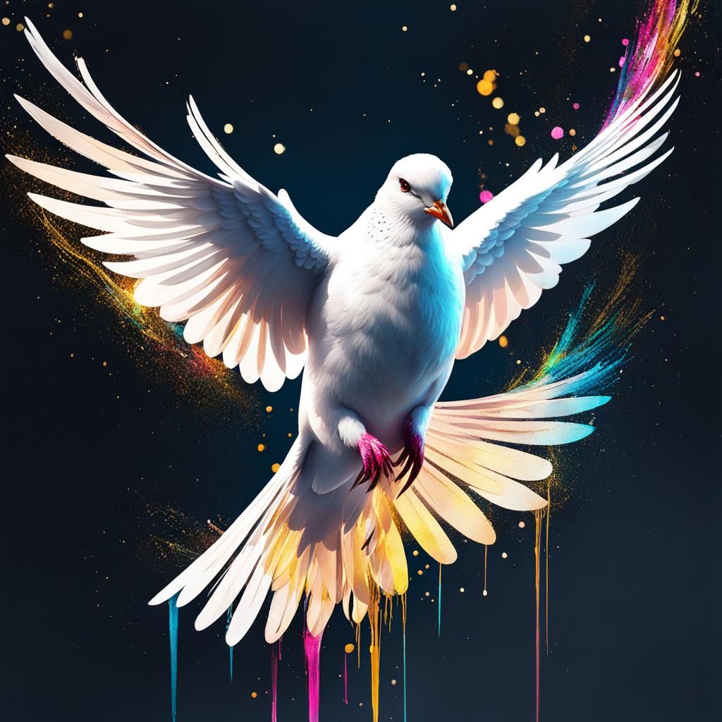 Glittery White Dove in Graffiti Art Style