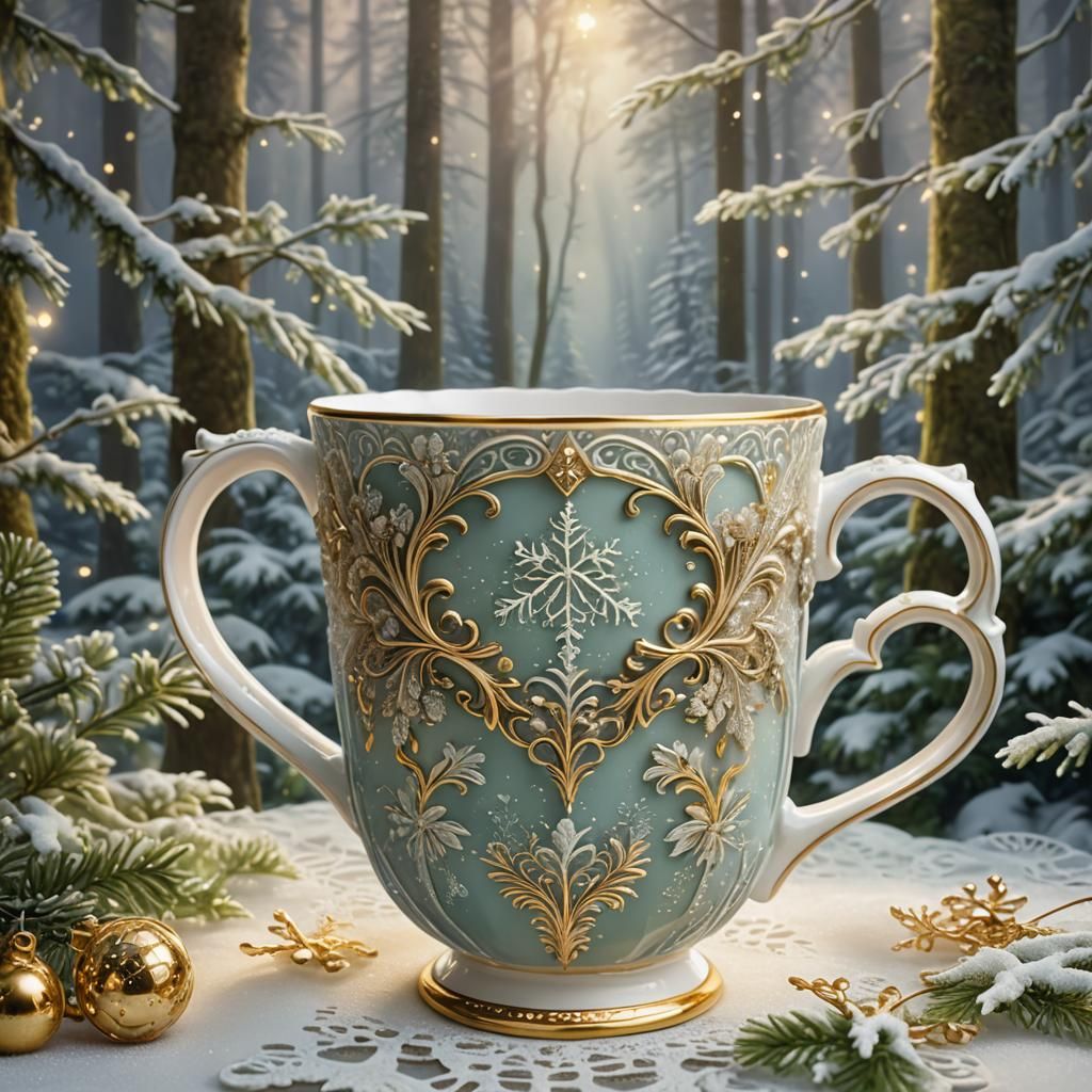 Ethereal Fantasy Art Deco Still Life with Ornate Latte Mug