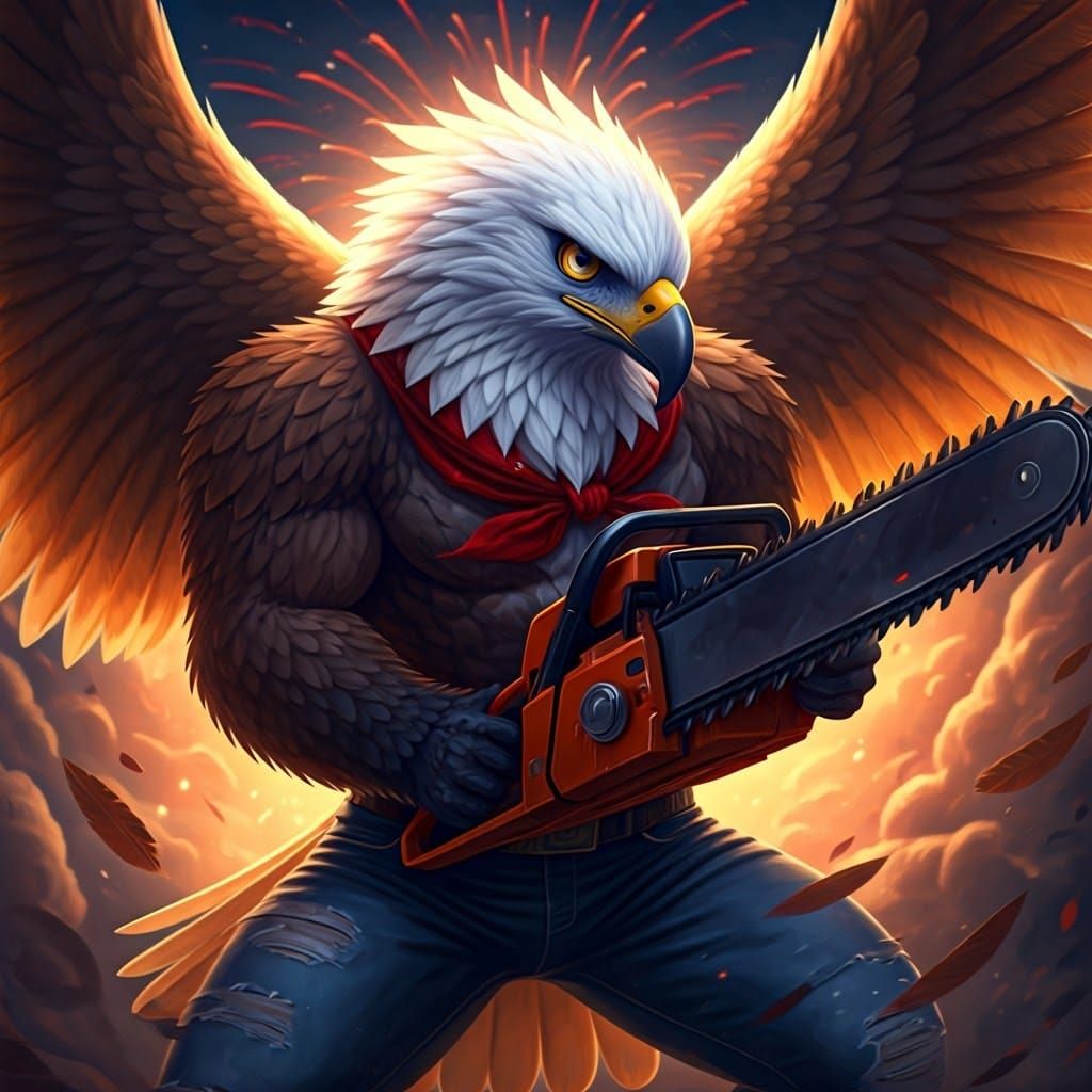 Hyperreal Eagle Revving Chainsaw with Fireworks