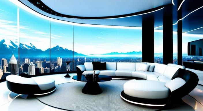 Futuristic High-Class Living Room with Advanced Technology