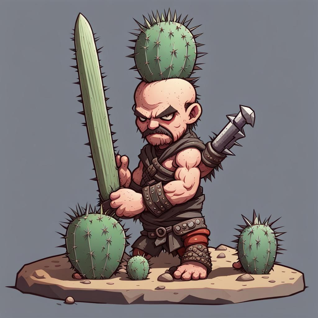 Barbarian Warrior Amidst Thorny Cactus