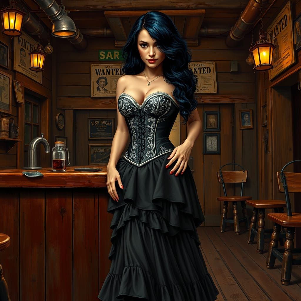 Sultry Saloon Girl in Old West Cowboy Bar