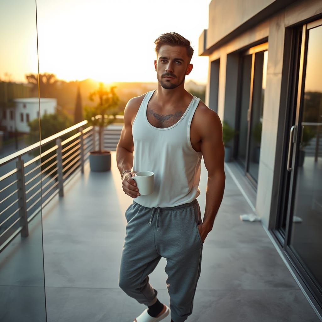 Man on Balcony at Sunrise