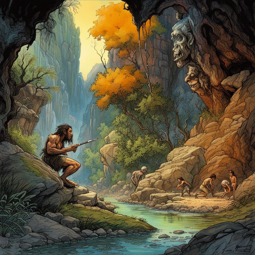 Peaceful Primeval World in Golden Age Illustration Style