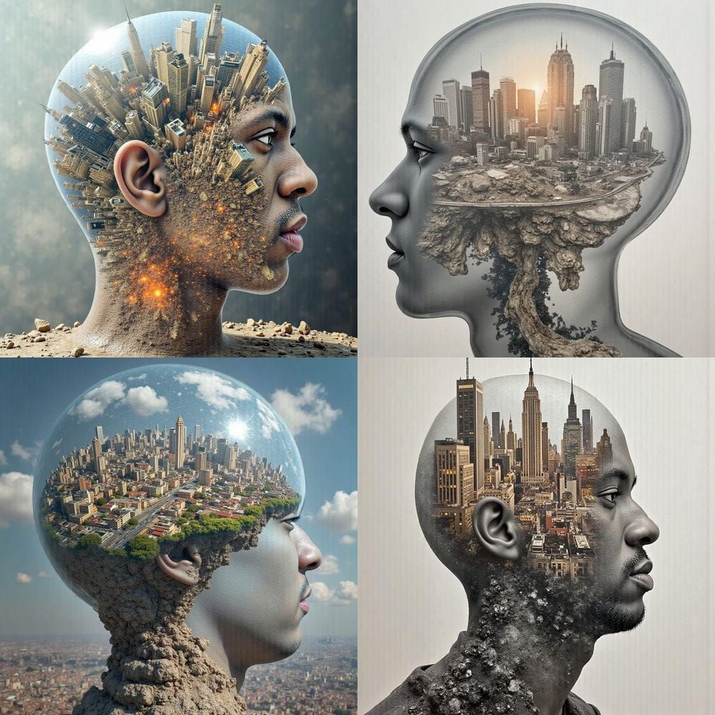 Futuristic Cityscape Inside a Giant Glass Head