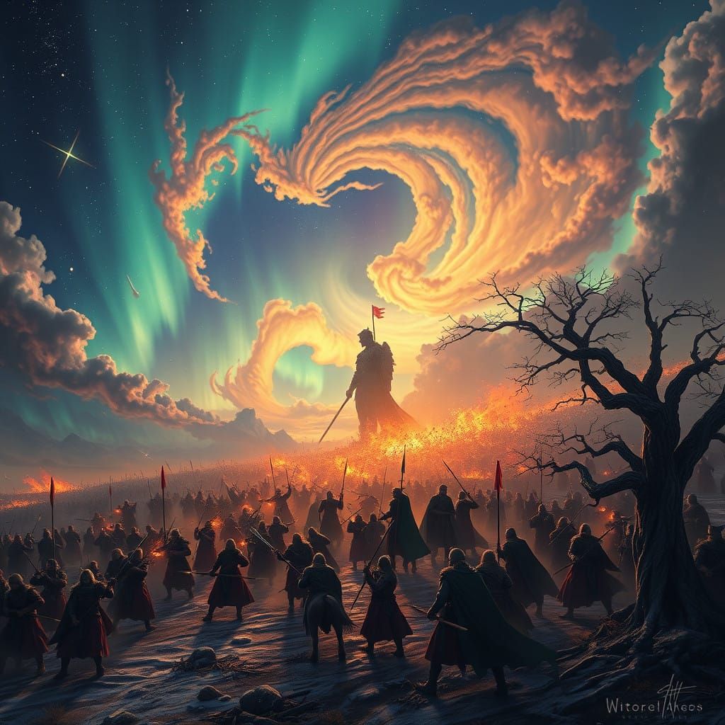 Epic Celestial Clash in Dreamlike Realism