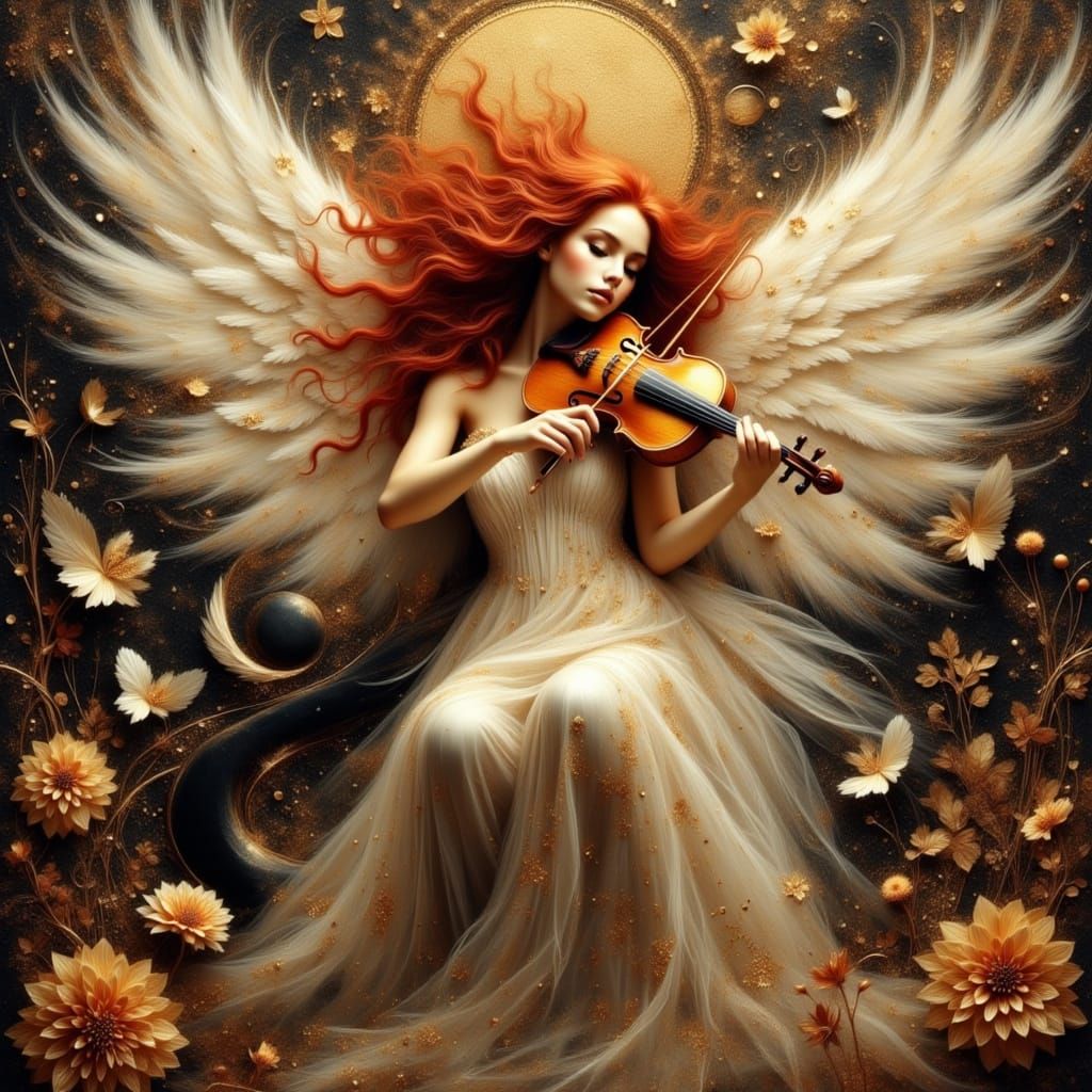 Angel Playing Violin in Impasto Digital Art Style