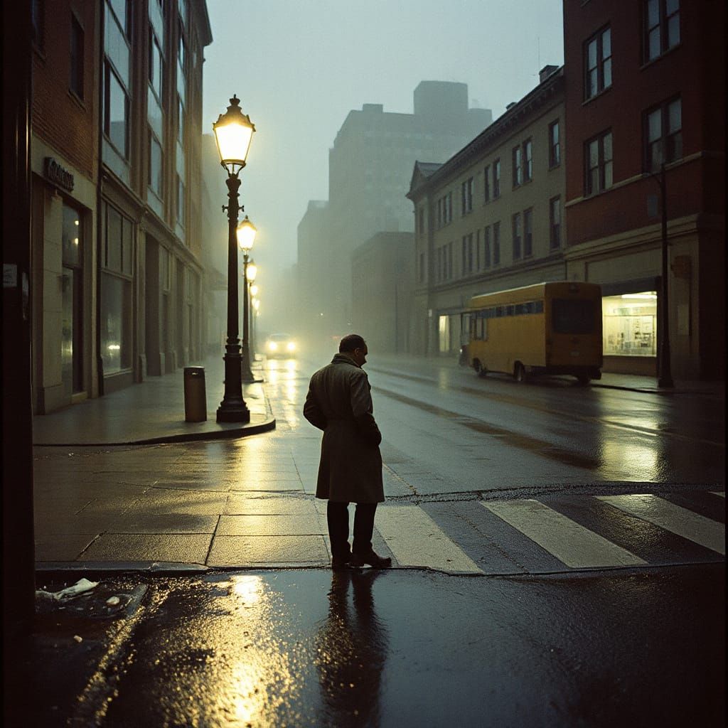 Moody 1940s Figure in Analog Photo Style