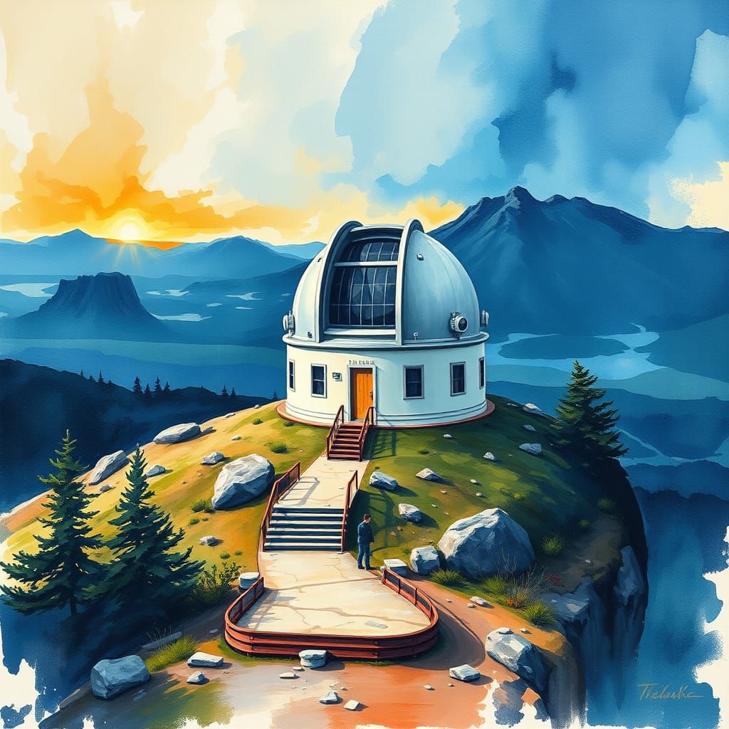 Mont-Mégantic Observatory Center in Gouache Watercolor