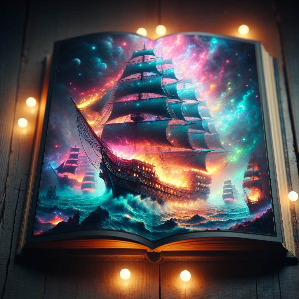 Spectral Pirate Ship in Magical Realism Illustration