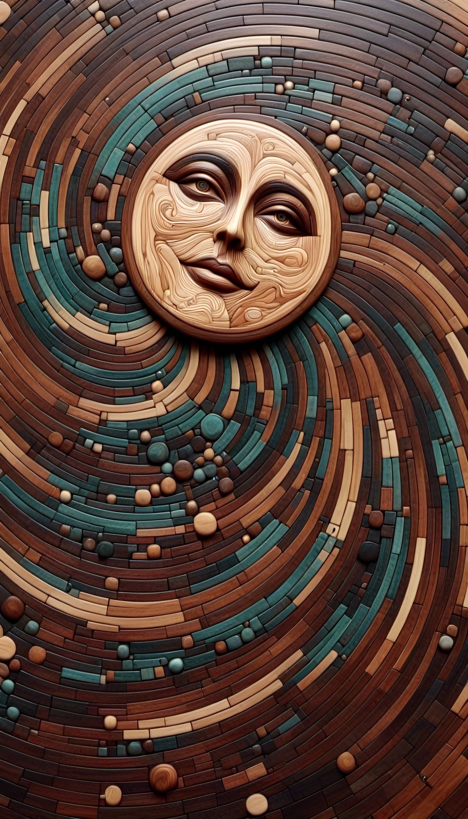 Intricate Full Moon Wood Mosaic Marquetry