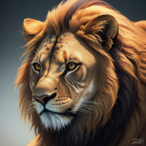 Majestic Golden Lion Cub Portrait in Vibrant Digital Art