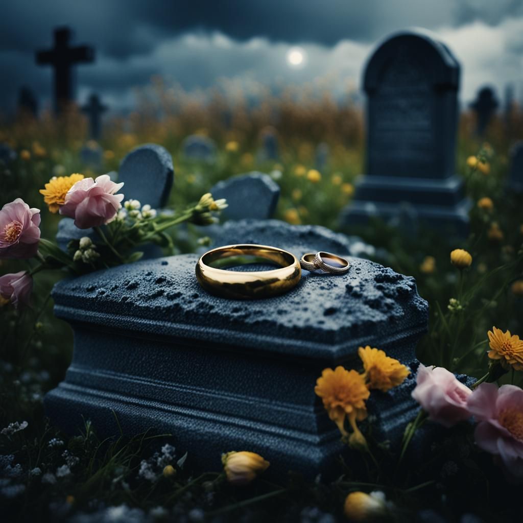 Weathered Grave with Ring on Stormy Day
