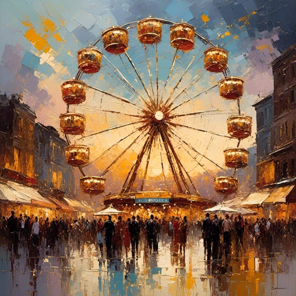 <lora:Nova :1.0> Ferris Wheel Symphony in Motion; Portrayed with Dynamic Impressionism; by Sarah Chang; Impressionistic ...