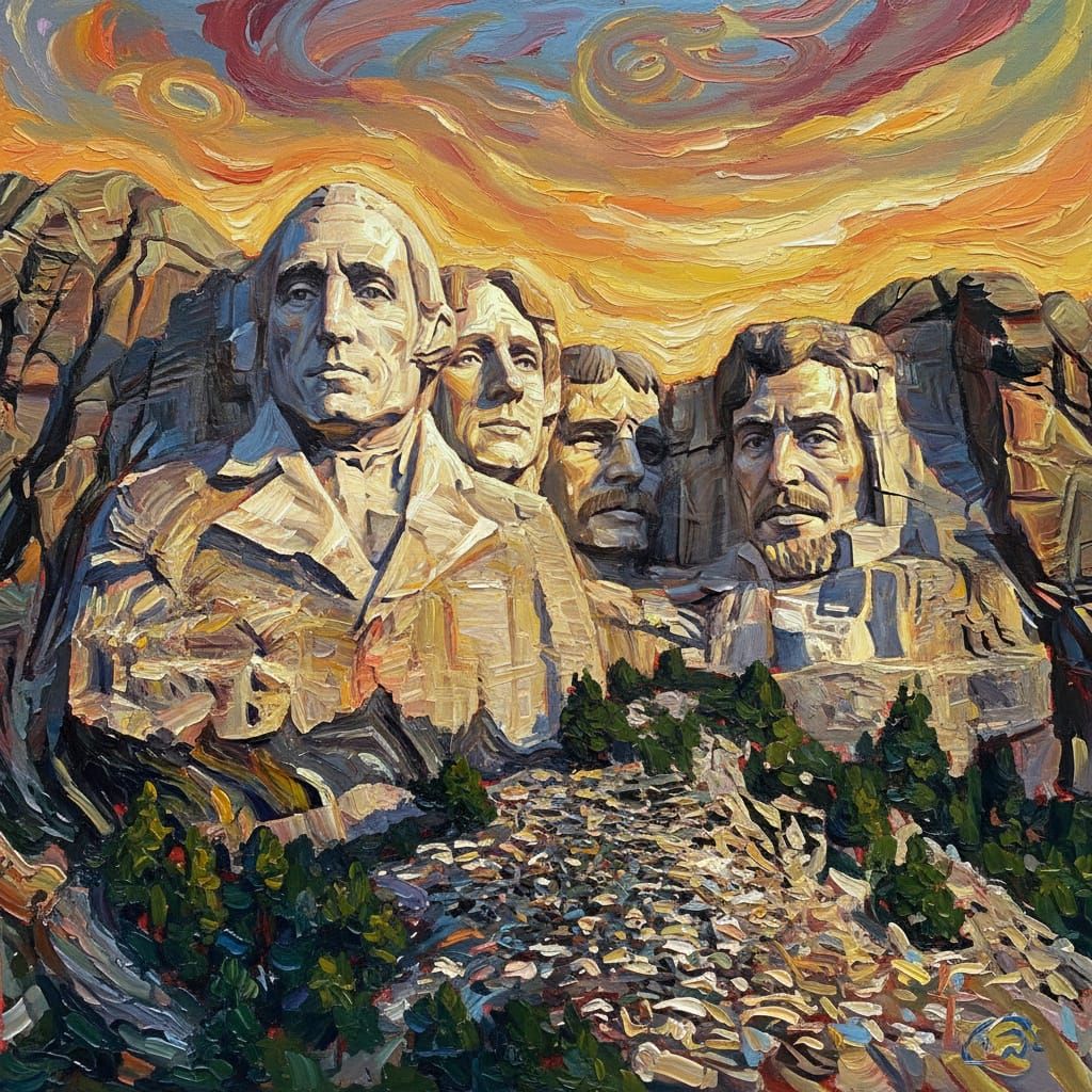 Mount Rushmore with Beatles Faces at Sunset