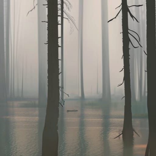 Foreboding Swamp Bayou with Distant Forest Fire