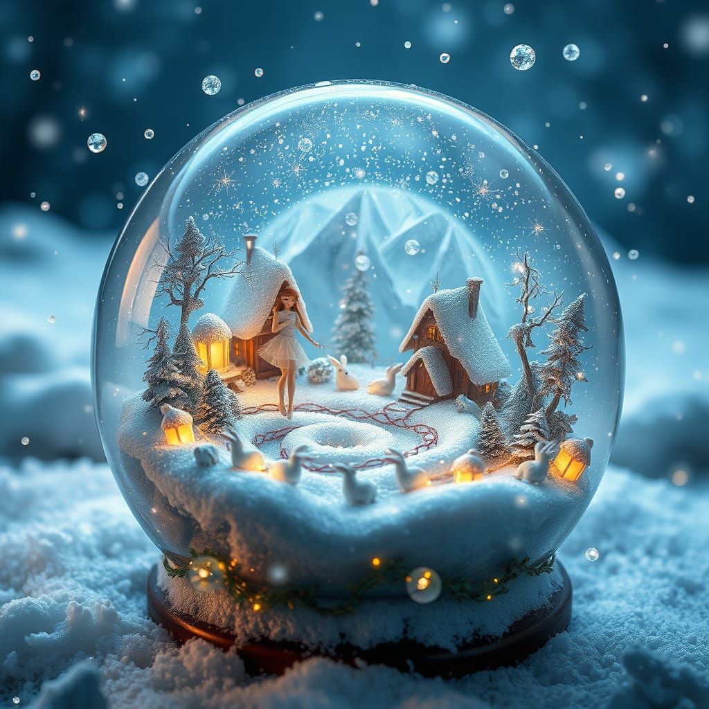 Whimsical Fairy Wonderland in a Snow Globe Scene