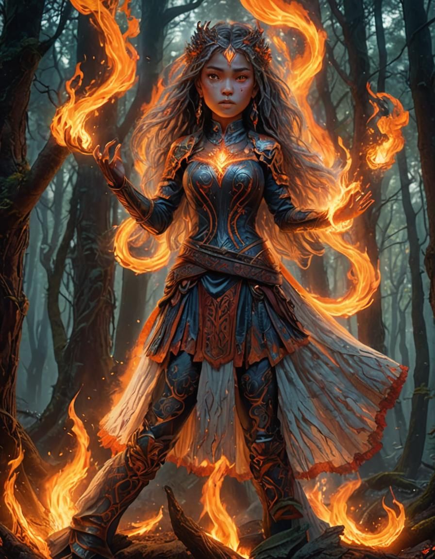 Mystical Forest Girl with Fire Powers