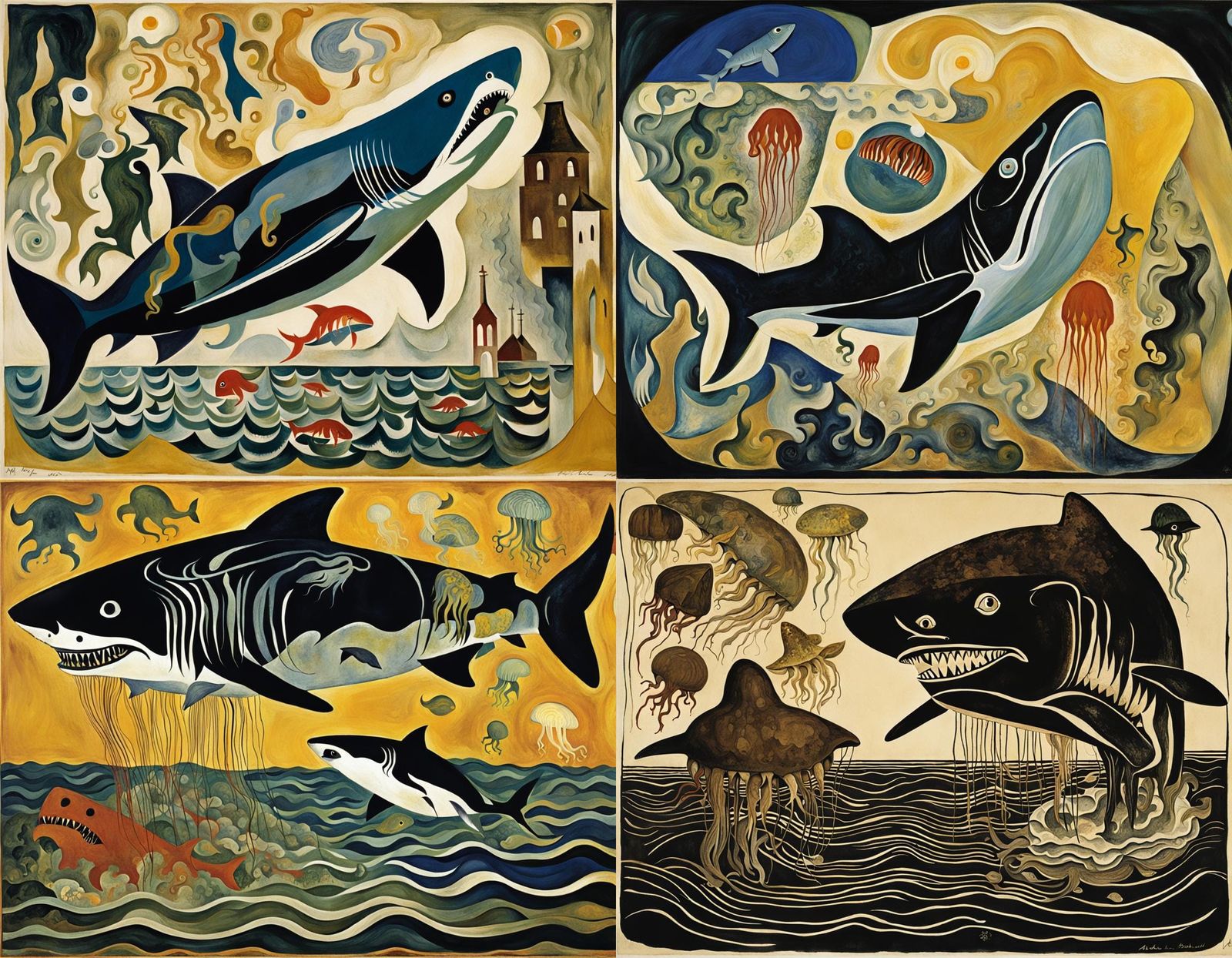 Horrific Jellyfish-Shark Hybrid in Cubist Style