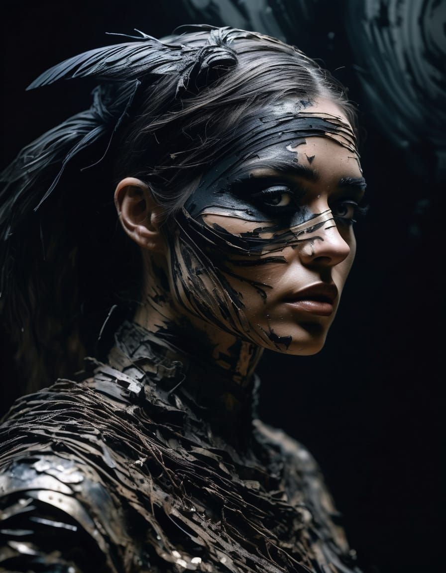 Glamorous Witch in Distressed Linen Ribbons, Noir Inspiratio...