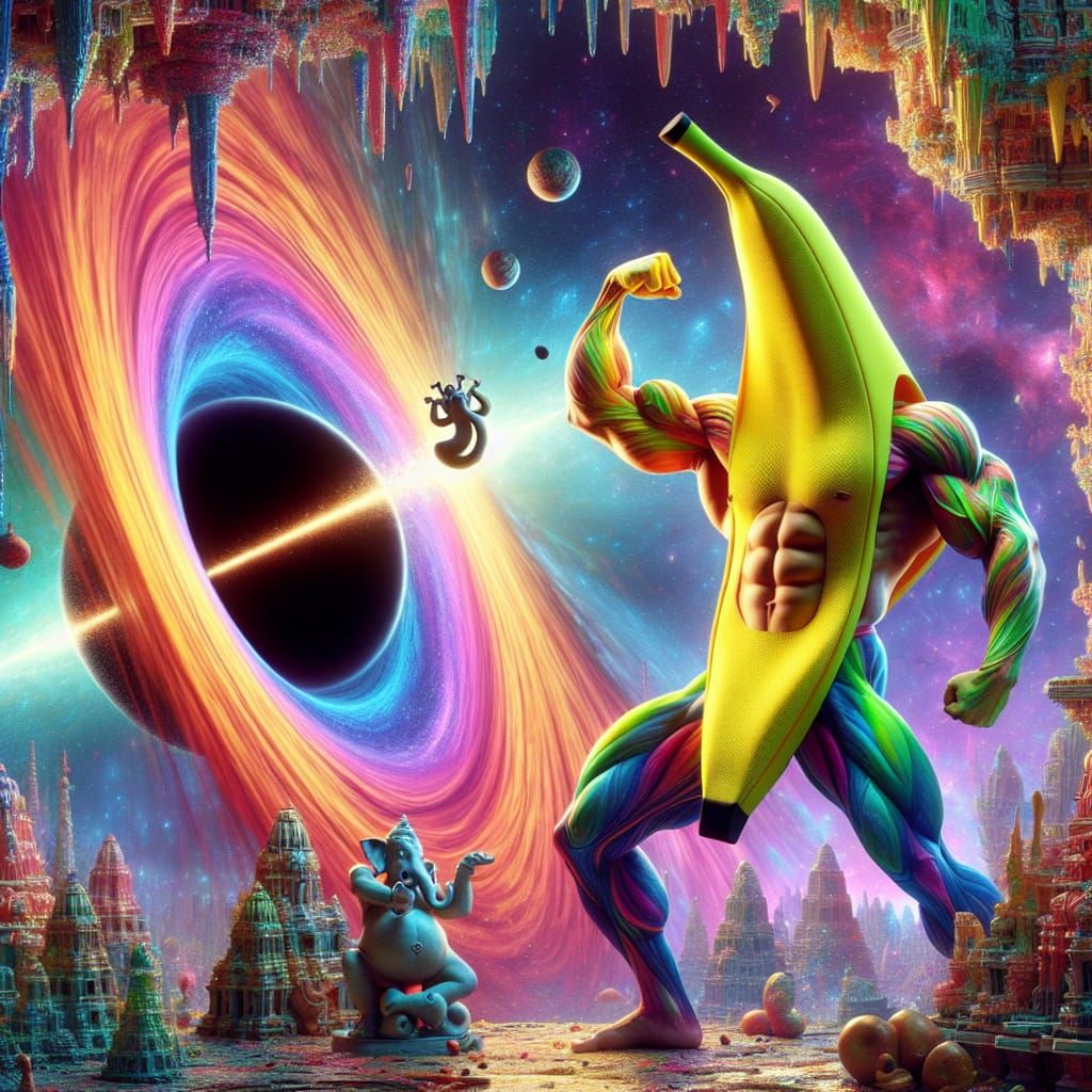 The Psychedelic Banana Muscle Man Flexes So Hard That The Event Horizon of The Black Hole Plops Out a Neat Little Marble...