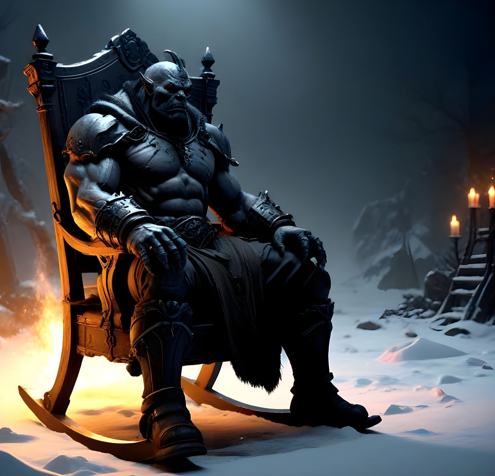 Orc Warlord on Icy Throne, Dark Fantasy Art