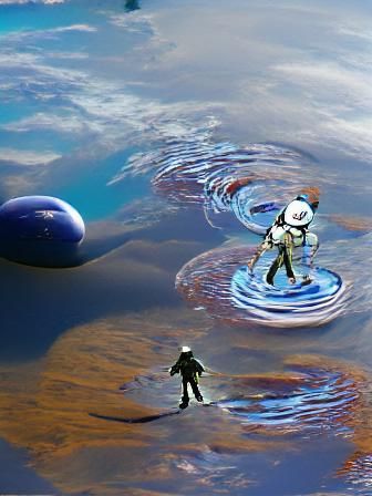 Astronaut Walks on an Alien Water Planet
