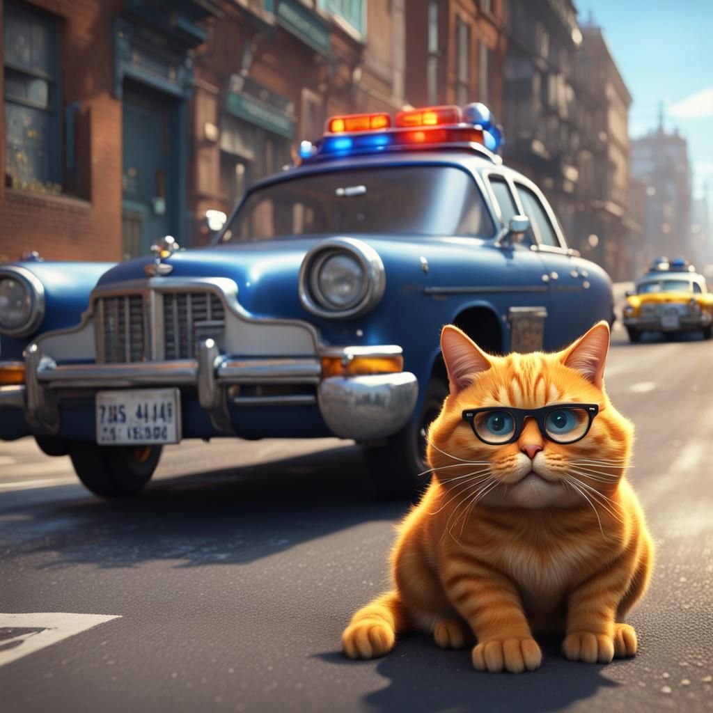 Garfield as Blues Brother in Police Chase