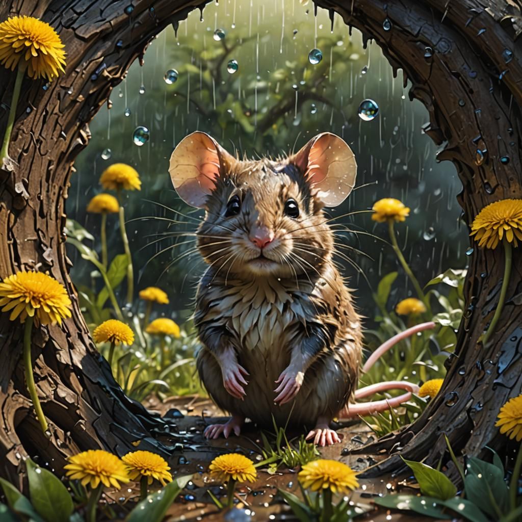 Mouse's Rainy Day View: Hyperdetailed Concept Art