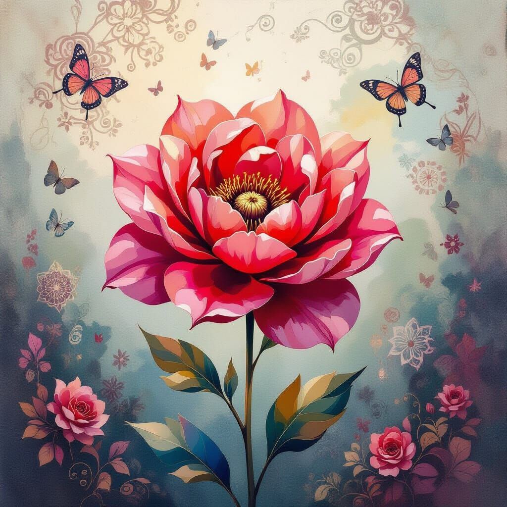 Watercolor Flower with Dreamlike Background