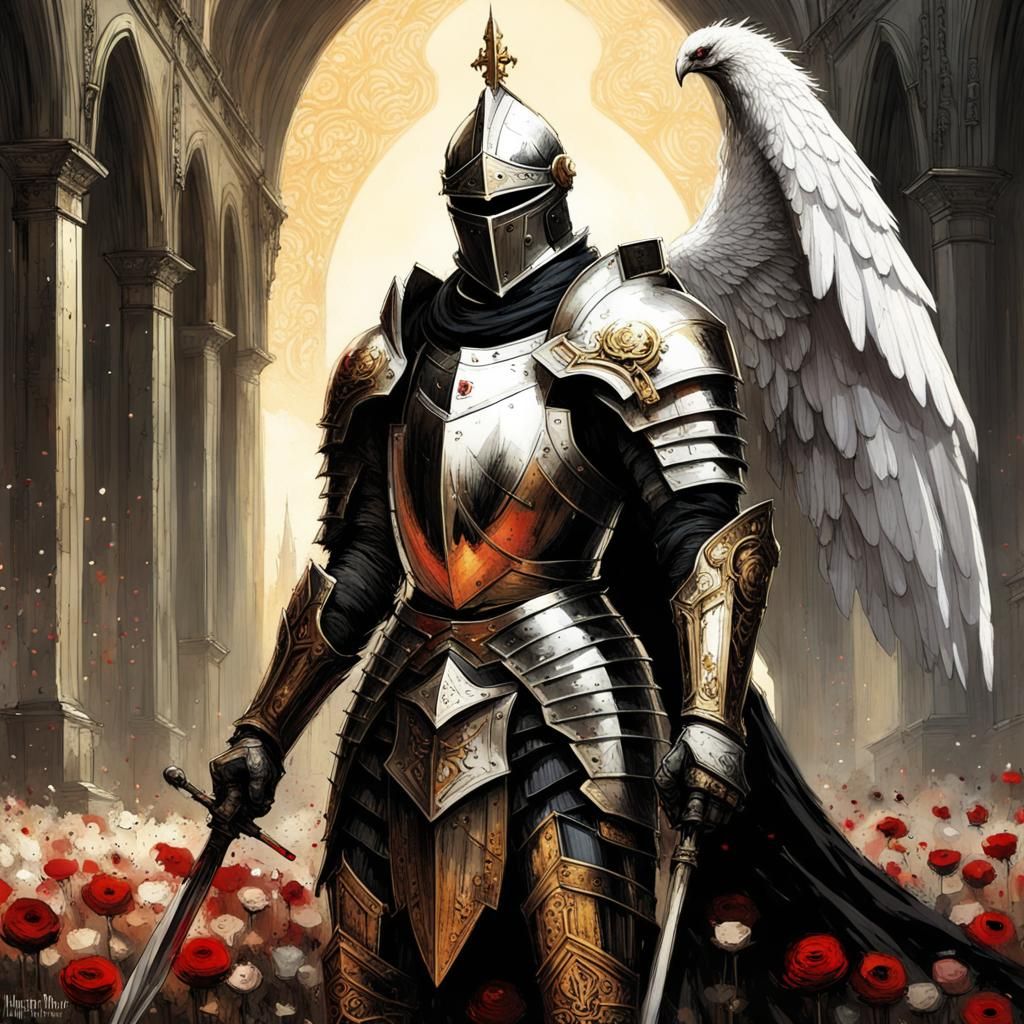 Gothic Knight Templar in a Dark Fantasy Landscape