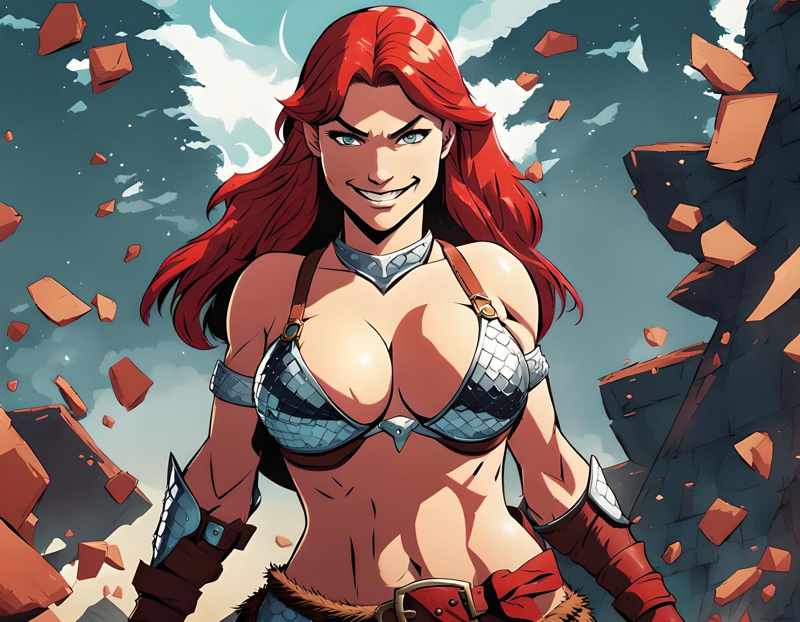 Red Sonja Anime-Style Cel-Shaded Illustration
