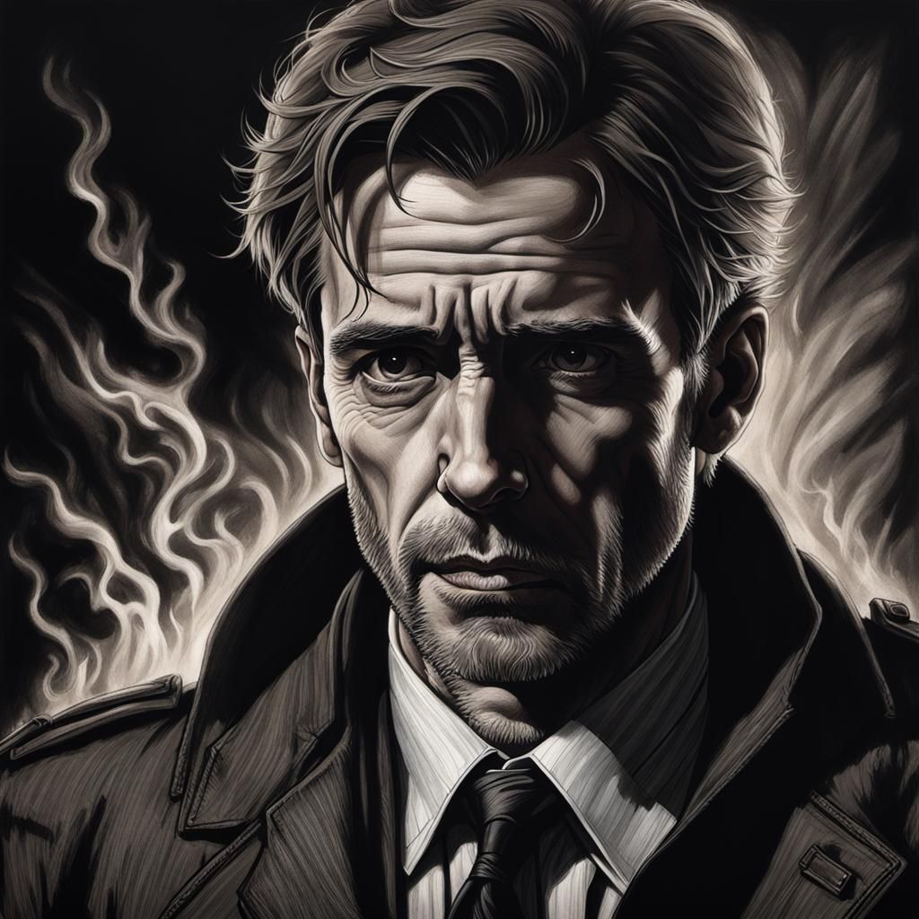 John Constantine Grim Portrait in Charcoal Style