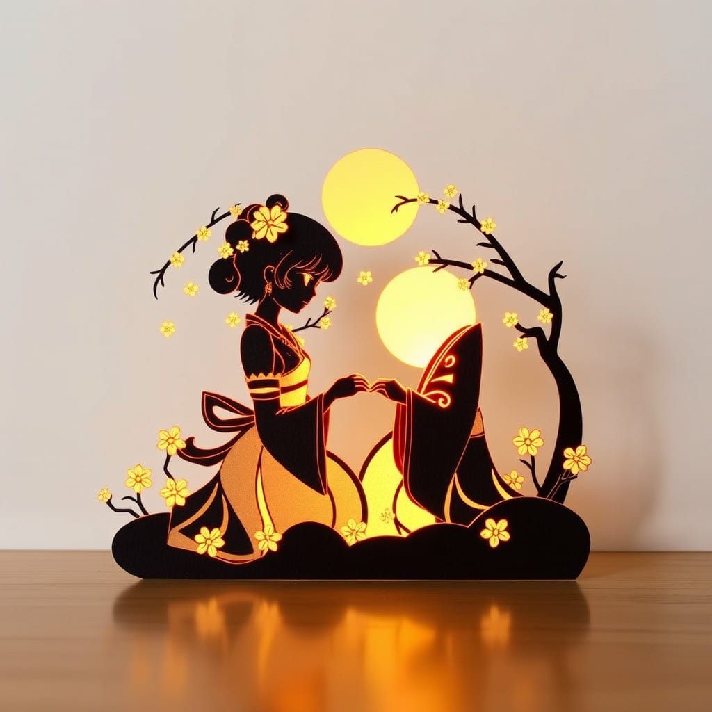 Delicate illuminated kirigami Shoujo in the style of naoko takeuchi
