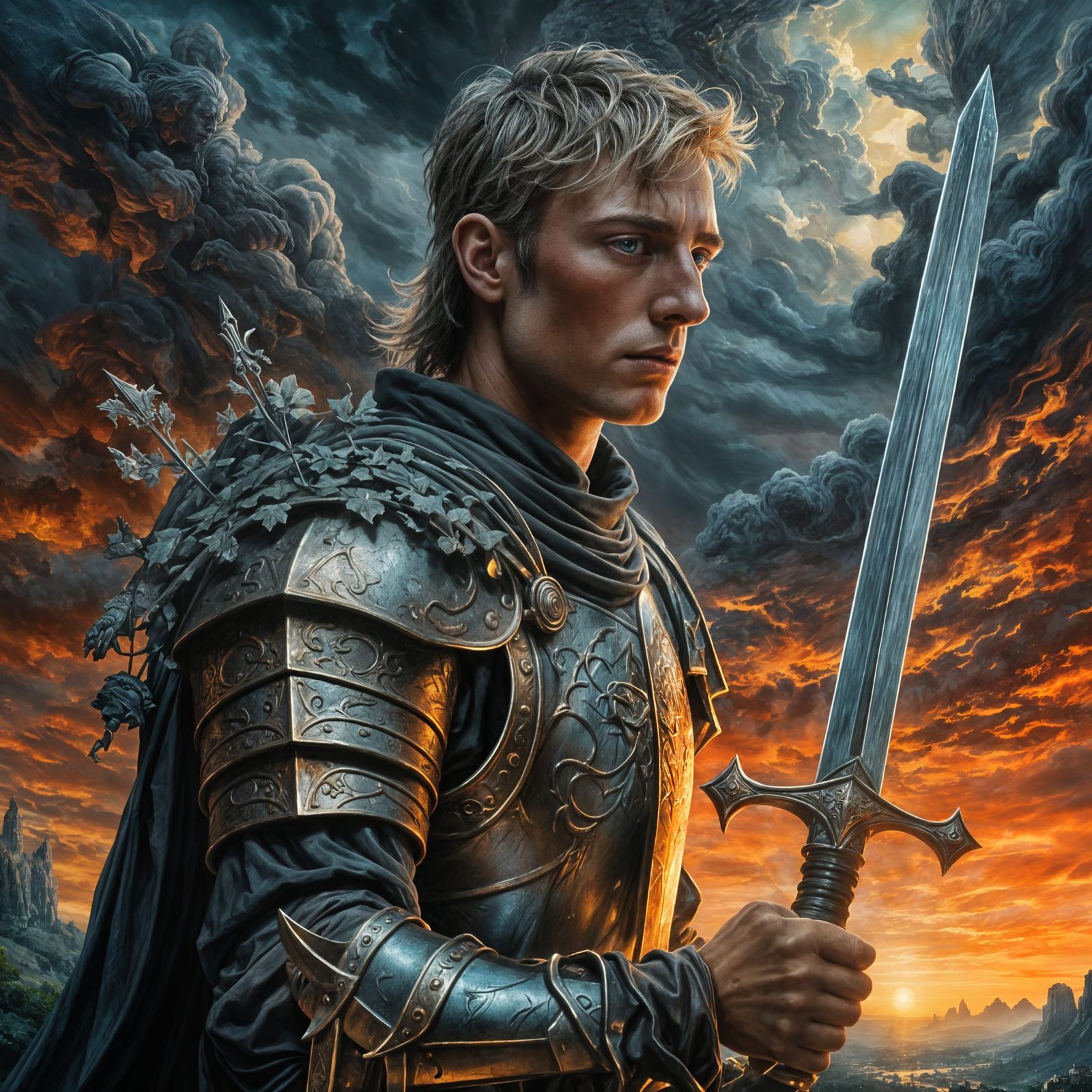 Arthur Pulls Excalibur: Gothic Pre-Raphaelite Painting