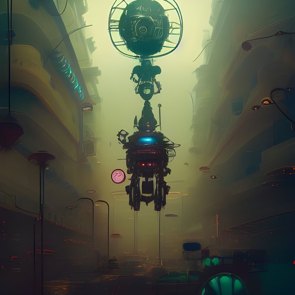 Steampunk Alien City with Mechanical People