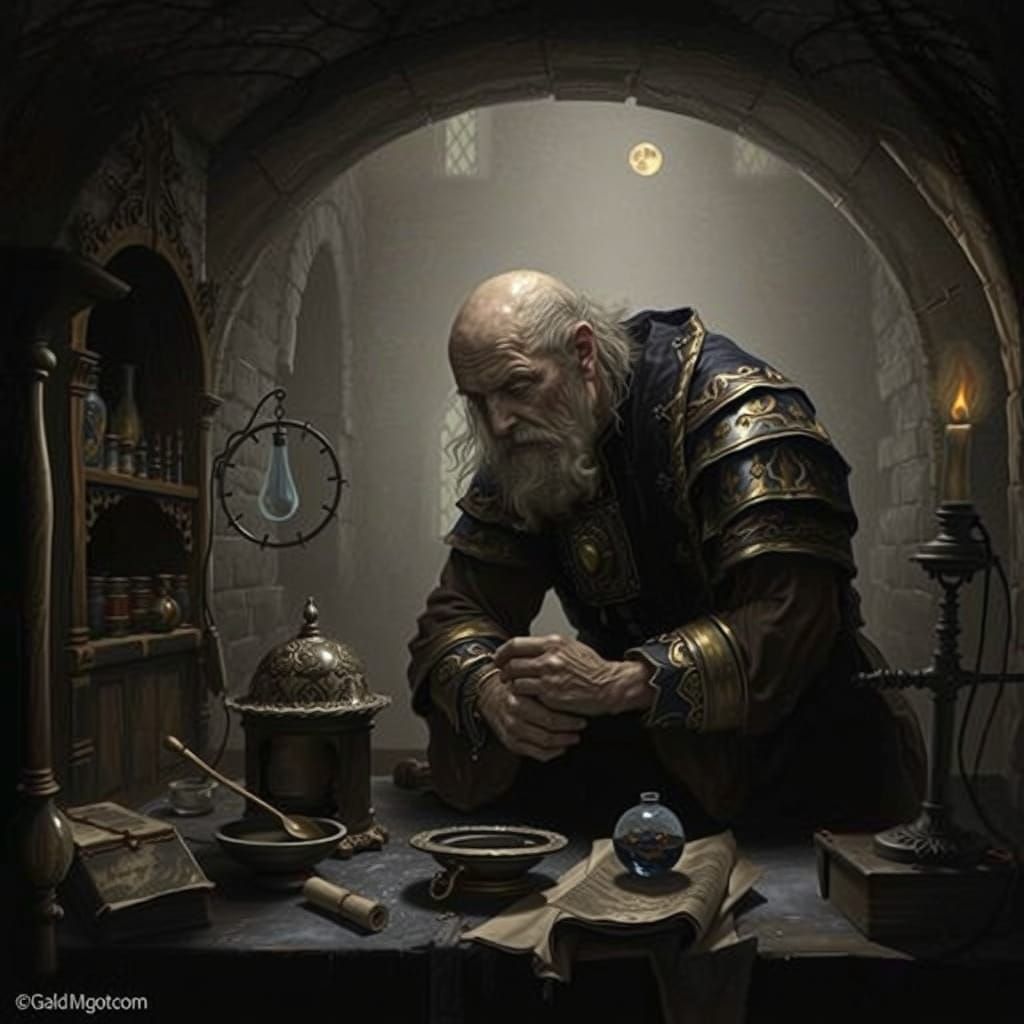 18th-Century Alchemist in Gothic Sanctum