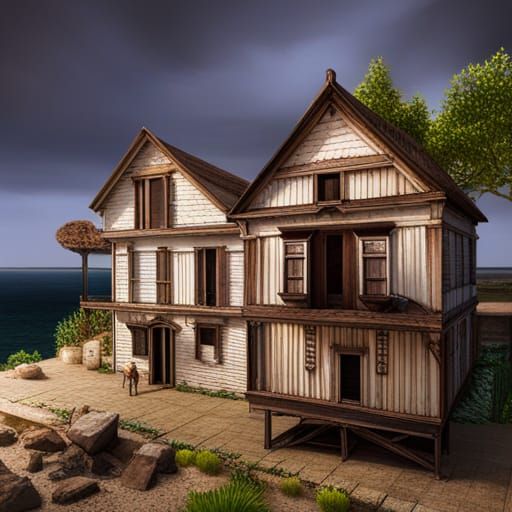 Hyperrealistic Old House by the Sea