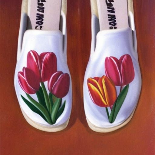 Hyperrealistic Tulips Inside Clogs