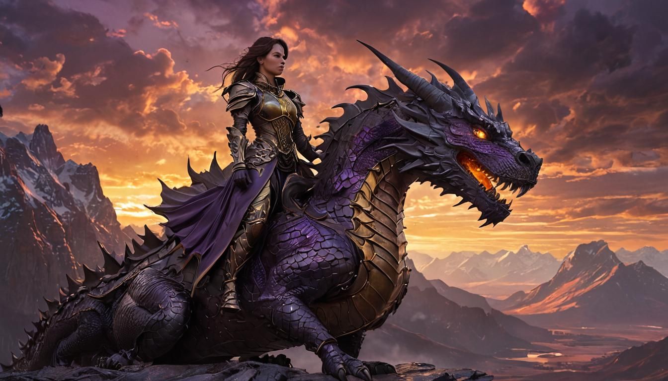 Female Dragon Rider in Dark Fantasy Art Style