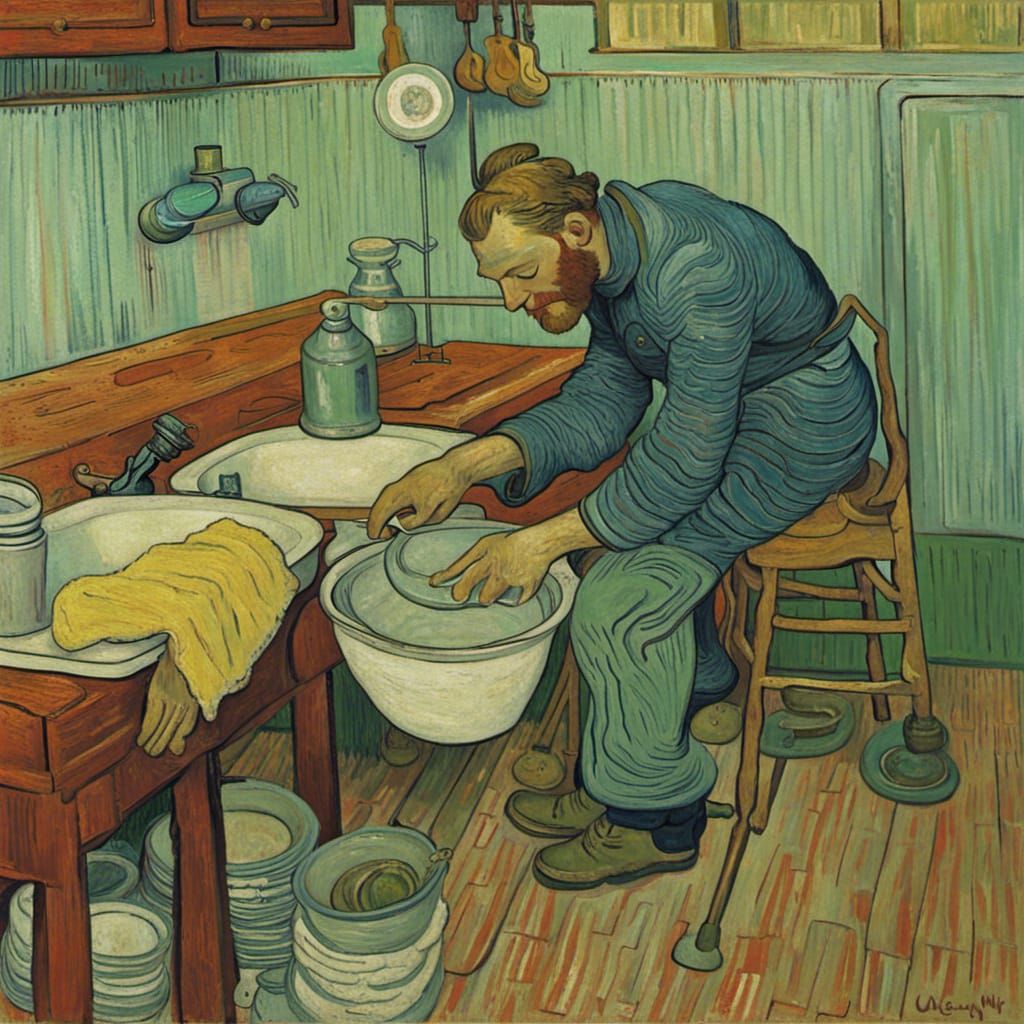 Van Gogh Doing Dishes, Post-Impressionism Style