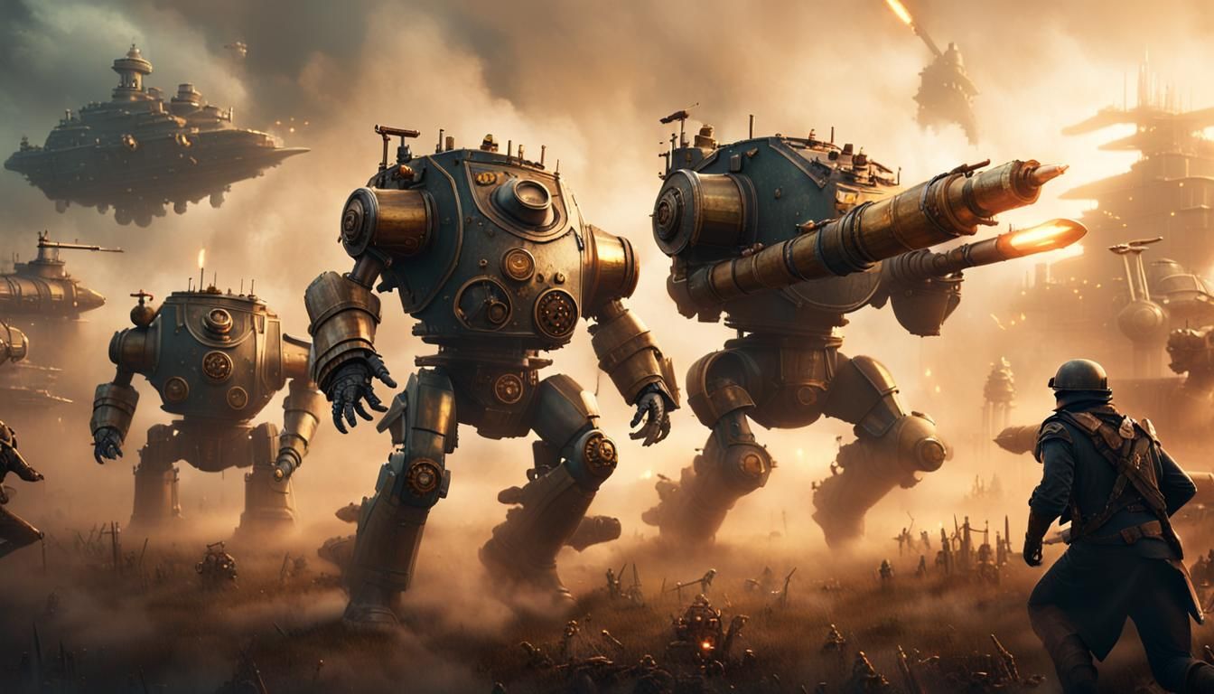 Steampunk Soldiers and Bears in Epic Battle Scene