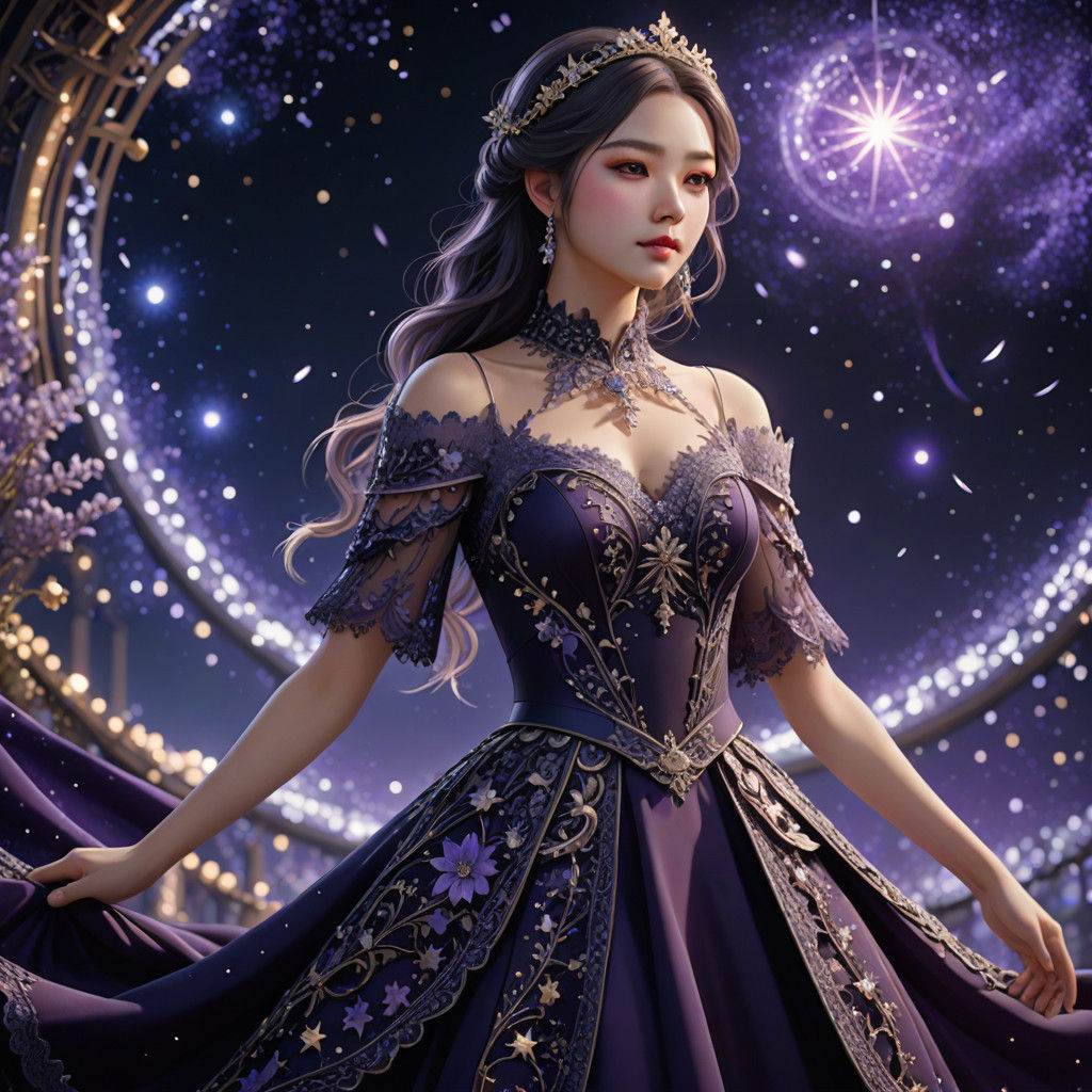 Goddess in Royal Splendor Against Cosmic Twilight