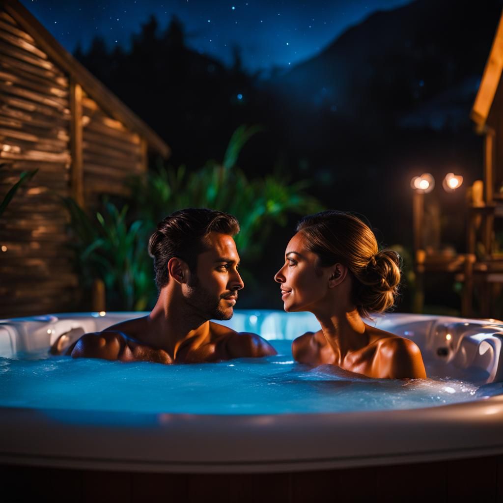 Romantic Hot Tub Moment Under the Stars
