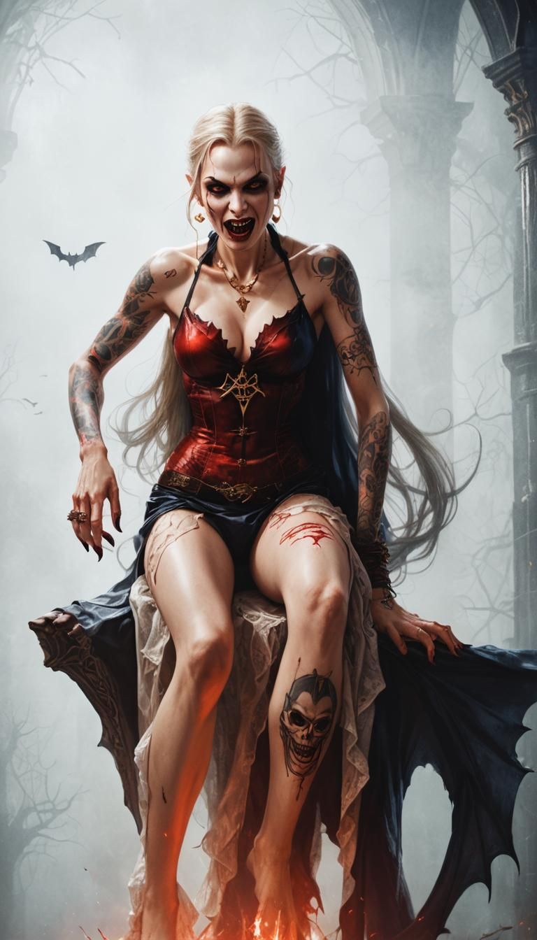 Dark Fantasy Vampire Portrait with Bat Wings
