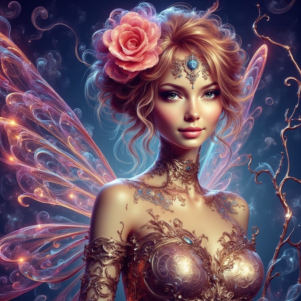 Ethereal Night Fairy in Cyberpunk Style