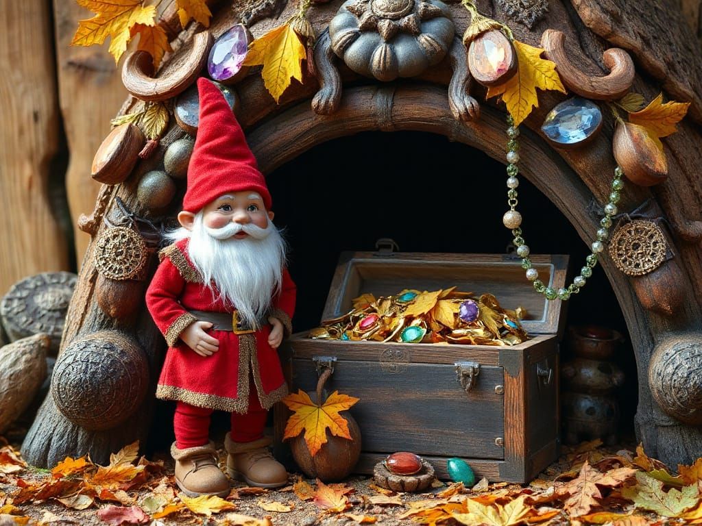Gnome Guarding Treasure Chest of Jewels