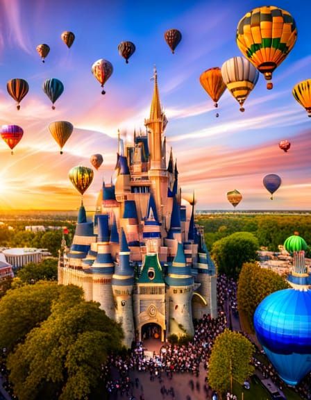 Hot Air Balloons Over Magic Kingdom in HDR