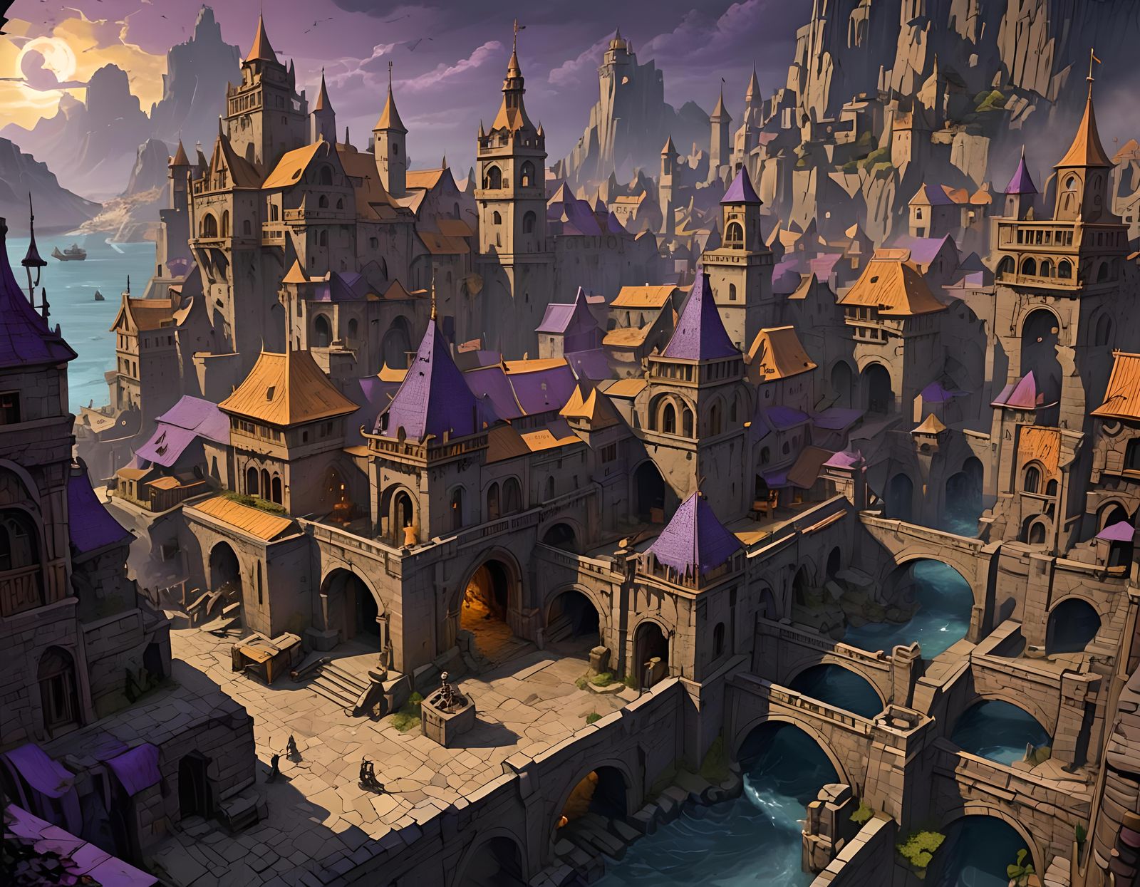 Port-Town Under Siege: Dark Fantasy Concept Art