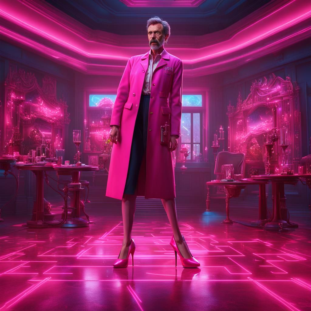 Dr. House in Neon Pink Stiletto Heels
